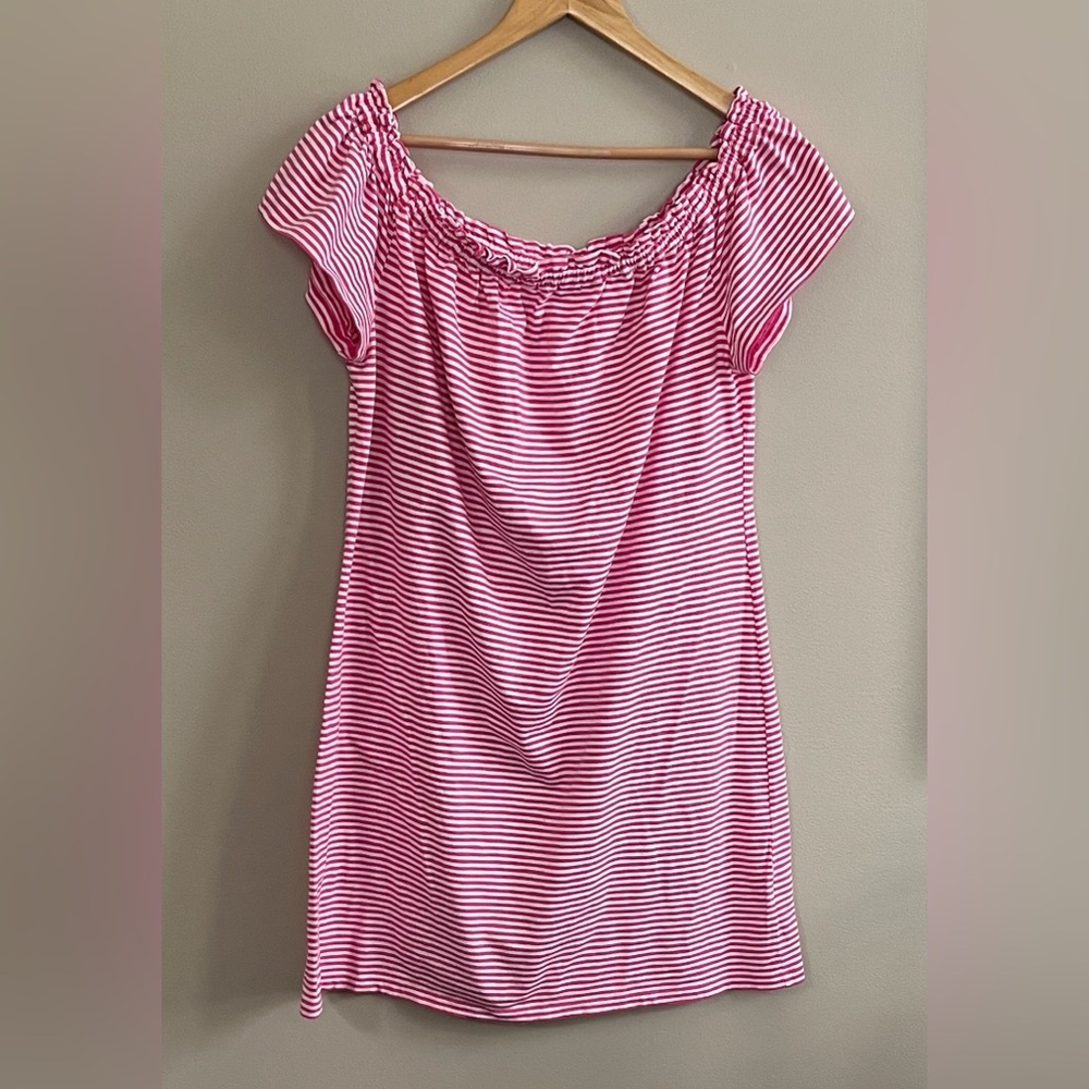 Vineyard Vines off the shoulder pink striped dress size large